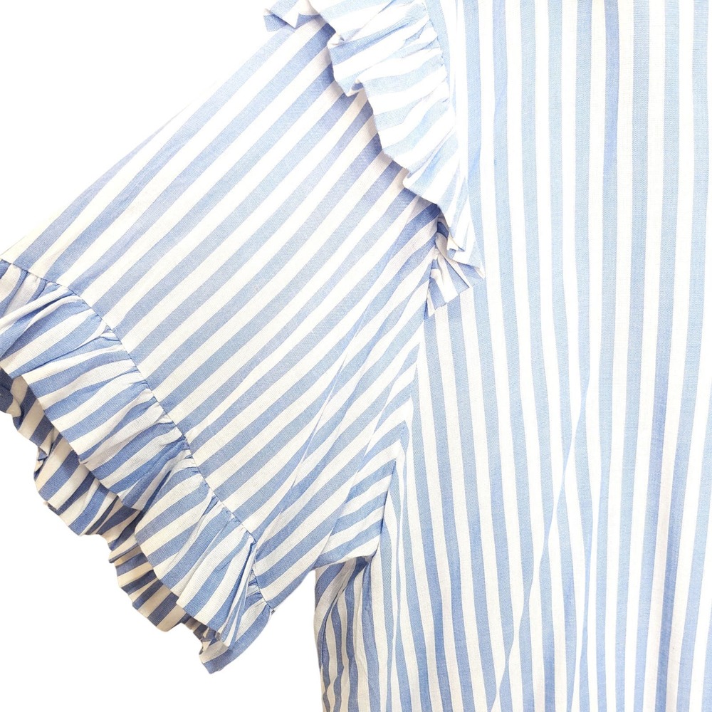 Mustard Seed Womens Large Blouse Button Front Ruffle Striped Blue White - Picture 3 of 6